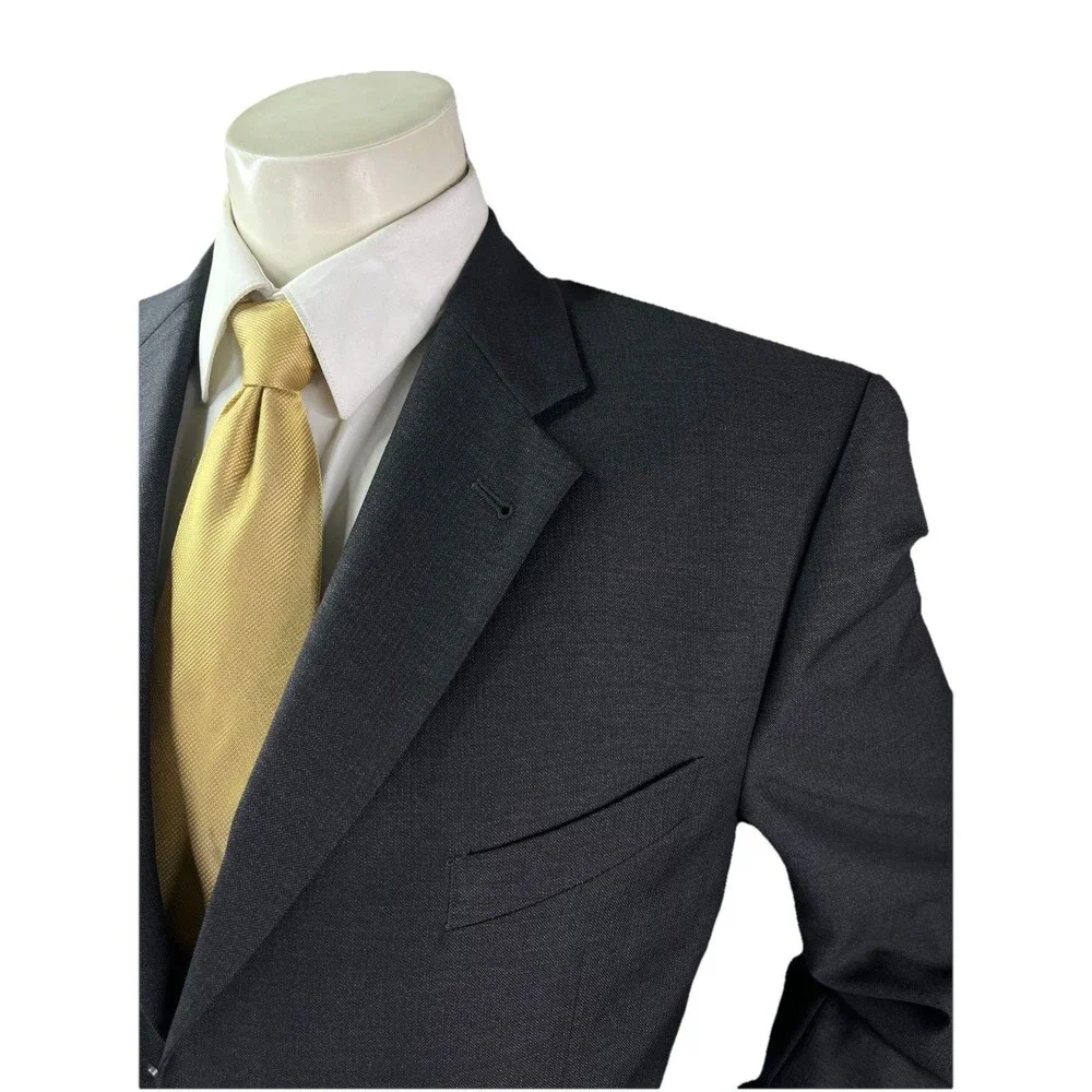 Joseph Abboud Men’s 40L 34x32 2pc Suit Super 100s Wool Pleated Cuffed Black
